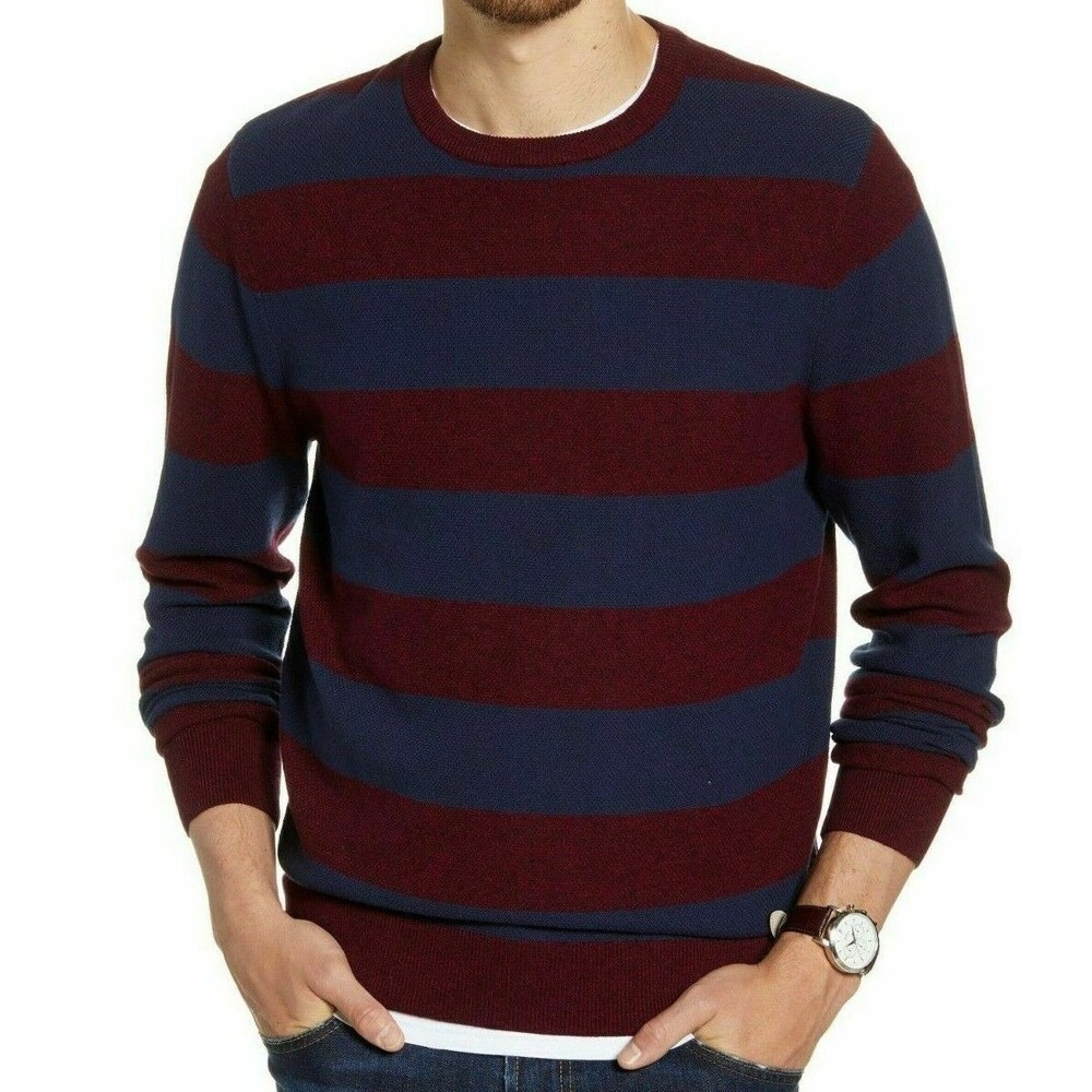 1901‎ Crewneck Sweater Mens 2XL Iris Red Navy Marled Stripe $85 NEW
